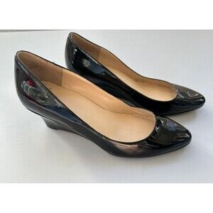 Cole Haan Womens Catalina Wedge Pump black leather heel shoes size 6B